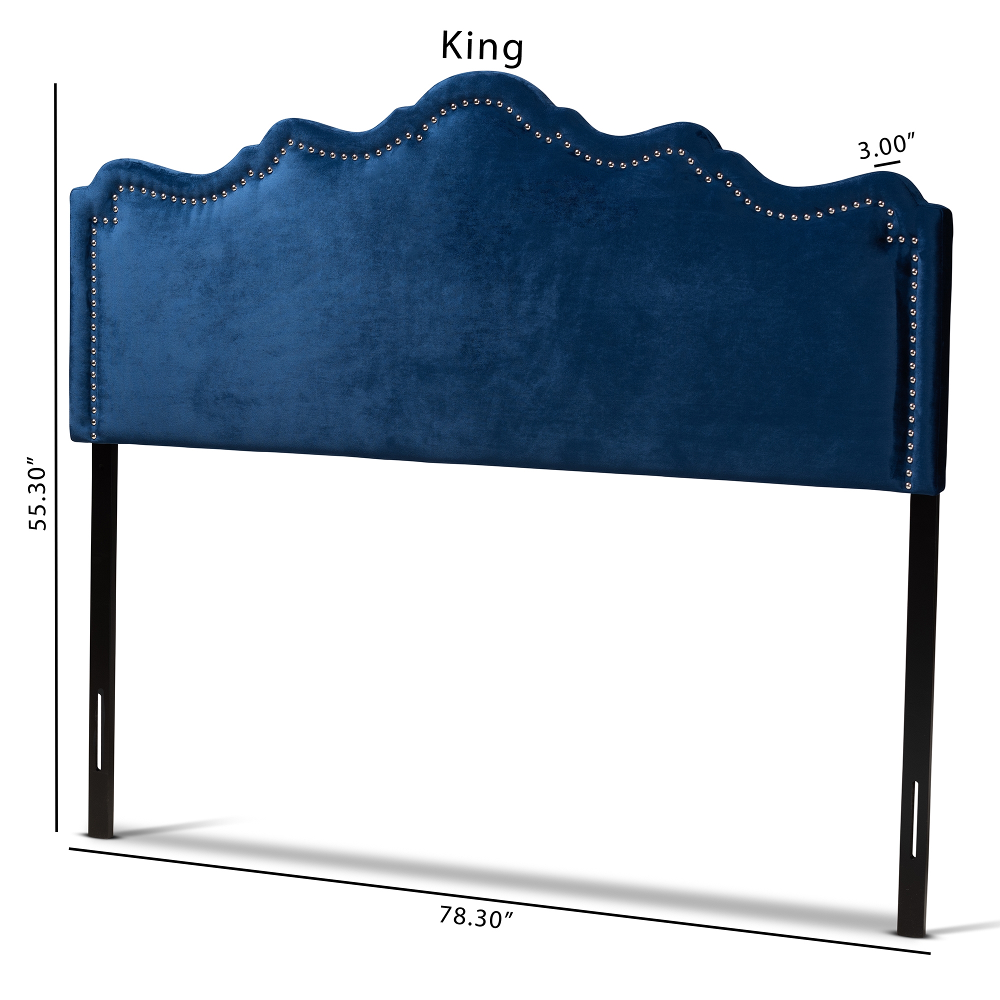 Nadeen Modern Navy Blue Fabric Upholstered Scalloped Headboard